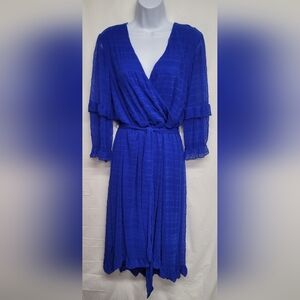 Zoey & Leelo M Cobalt Blue Dress Belted Tie Hi Low Style Like New